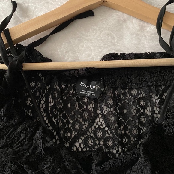 Bebe Black Lace Tied Off Shoulder Top - Picture 7 of 10